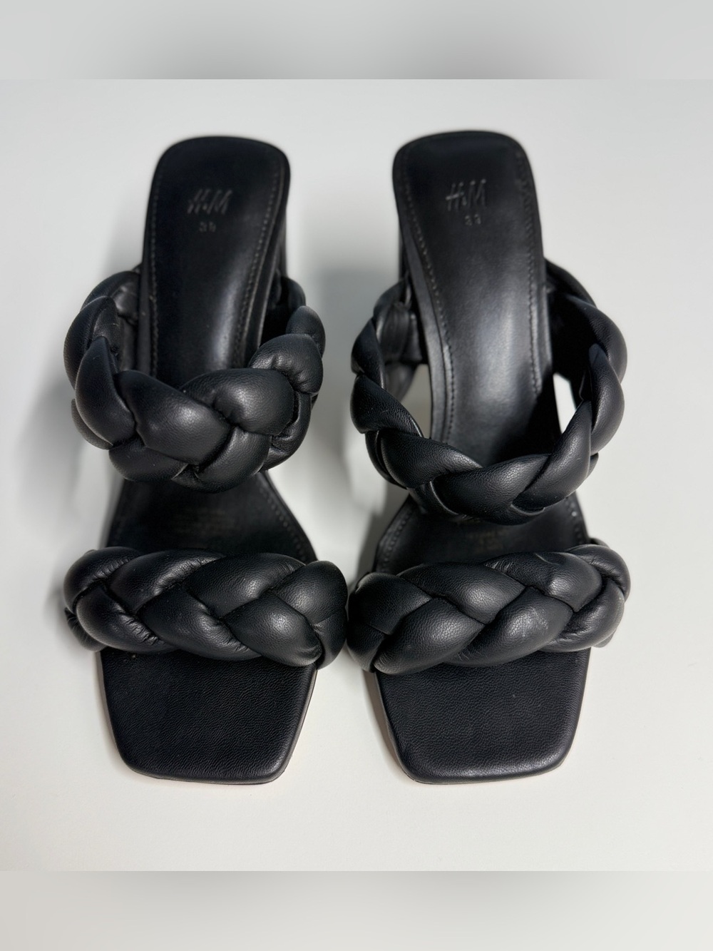H&M Black Braided Double-Strap Heeled Sandals